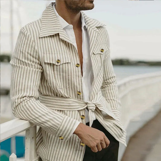 Striped Safari Jacket in Sand