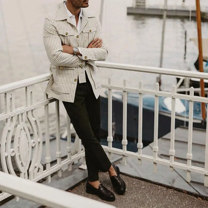 Striped Safari Jacket in Sand