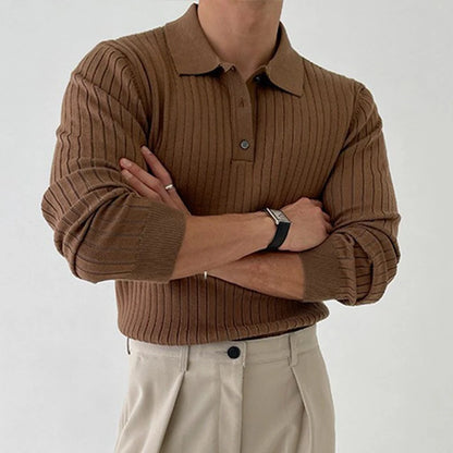 Men'S Leisure Knit Polo Shirt Long Sleeve Button-Down Premium Luxury Solid Color Popular Pullover Knitwear Streetwear Clothing