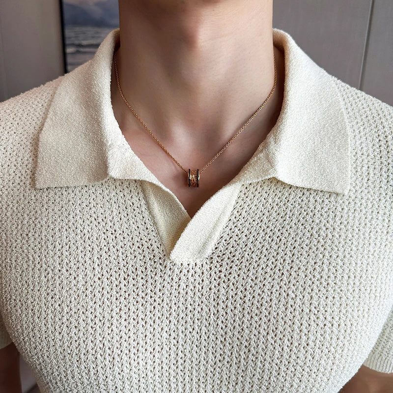 Men Knitted Polo Shirt 2024 Summer Light and Thin Solid Color Casual Elastic Slim Fit Short Sleeved V-Neck T-Shirt Men Clothing