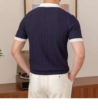 Two Tone Textured Polo Shirt - Navy