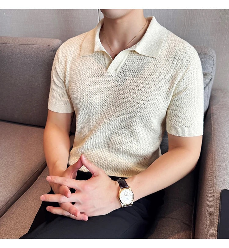 Buttonless Knit Polo Shirt - White