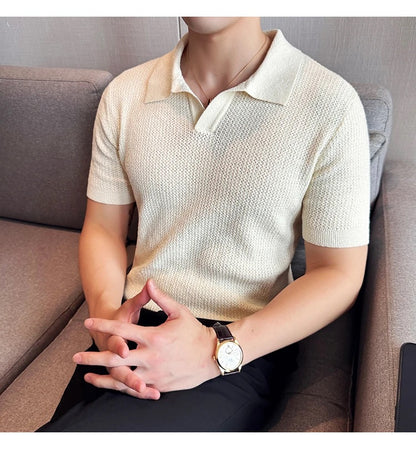 Buttonless Knit Polo Shirt - White