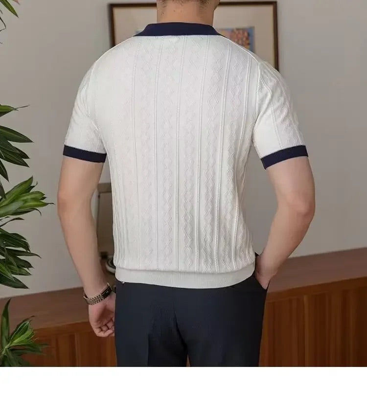 Two Tone Textured Polo Shirt - White