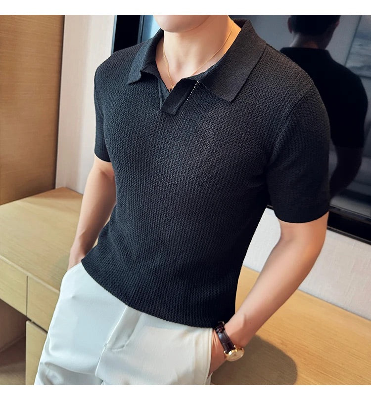 Buttonless Knit Polo Shirt - Black