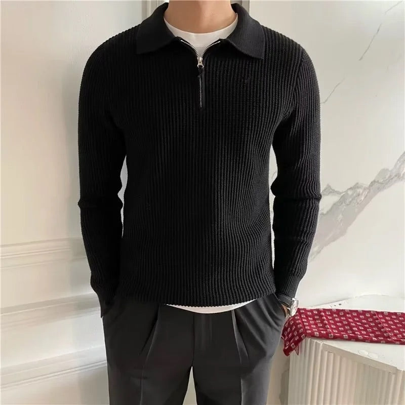 Half Zip Knitted Polo Sweater