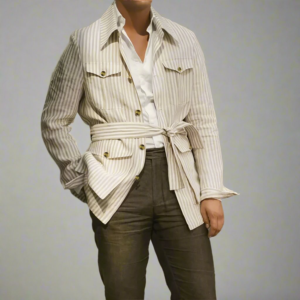 Striped Safari Jacket in Sand