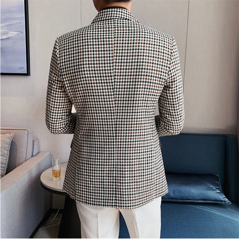 Slim Fit Double Breasted Dogtooth Blazer