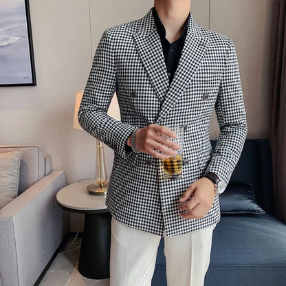 Slim Fit Double Breasted Dogtooth Blazer