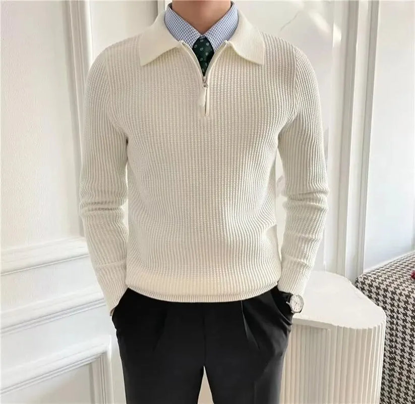 Loose Knitted Sleeveless Shirt Men Polo Half Zipper Autumn Winter Season Wide Sweater T-Shirt Black White