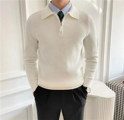 Loose Knitted Sleeveless Shirt Men Polo Half Zipper Autumn Winter Season Wide Sweater T-Shirt Black White